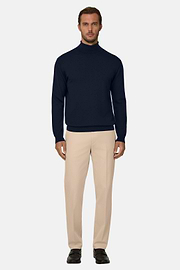 Merino Wool Polo Neck Jumper, Navy blue, thumb, 2