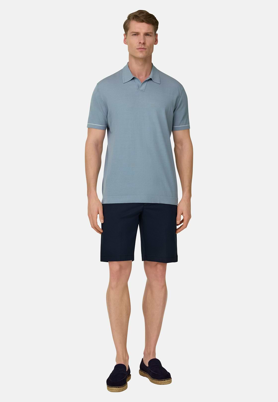 Strick-Poloshirt Aus Baumwollkrepp, Hellblau, hi-res, 2