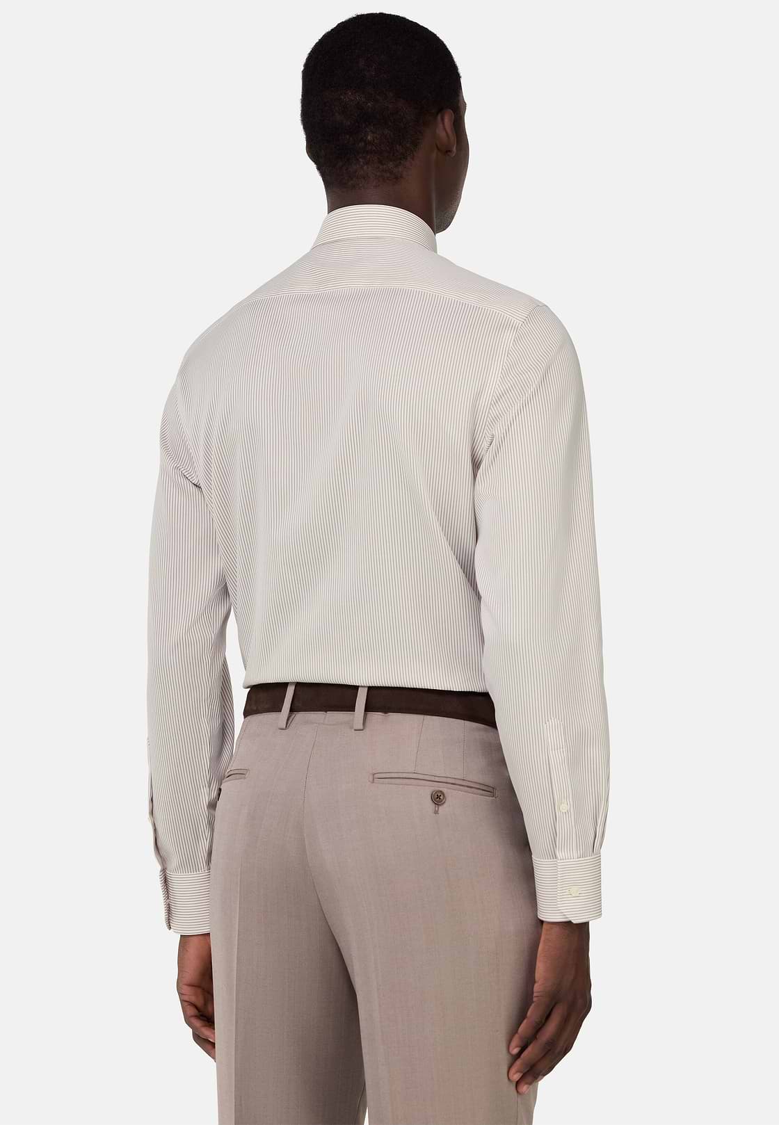 Striped Cotton Shirt Slim Fit, Taupe, hi-res