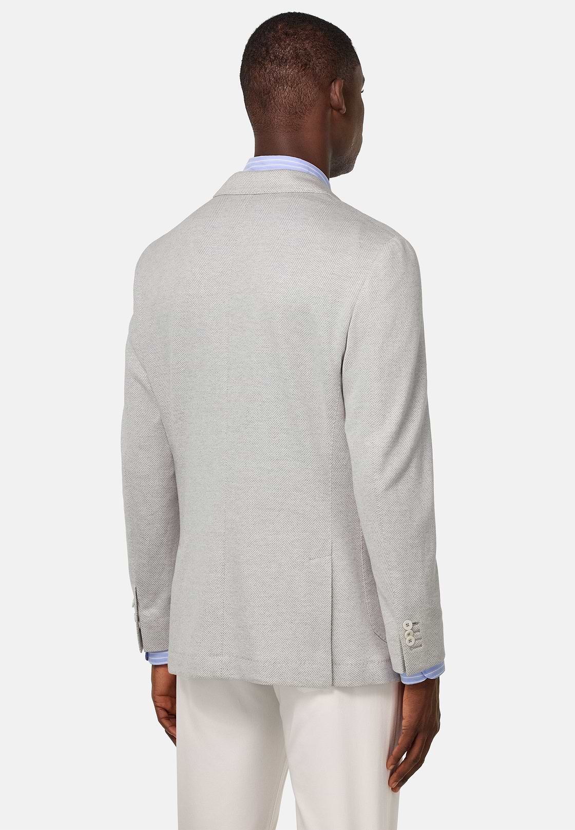 B Jersey Linen and Cotton Herringbone Jacket, Light grey, hi-res