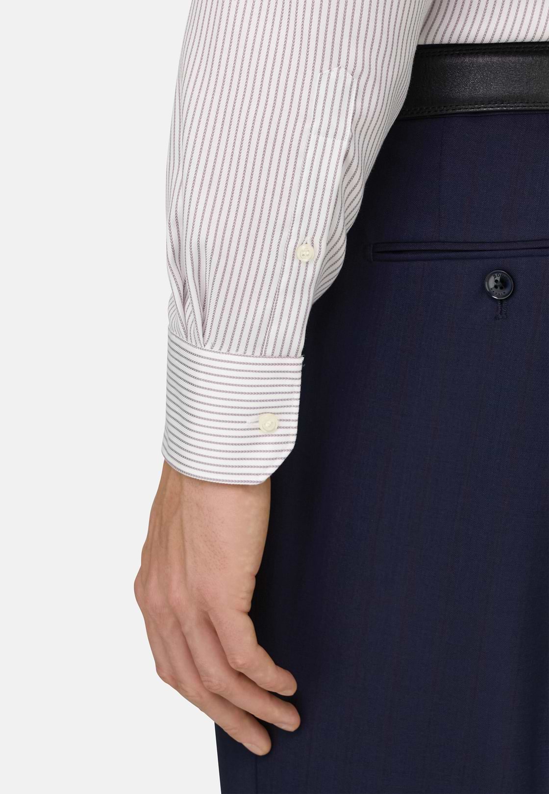 Camicia A Righe In Cotone Slim Fit, Marrone, hi-res, 4