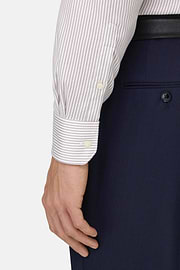 Camicia A Righe In Cotone Slim Fit, Marrone, thumb, 4