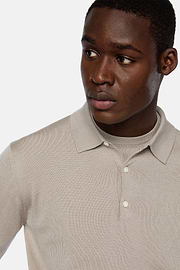 Sand Merino Wool Knitted Polo Shirt, Sand, hi-res