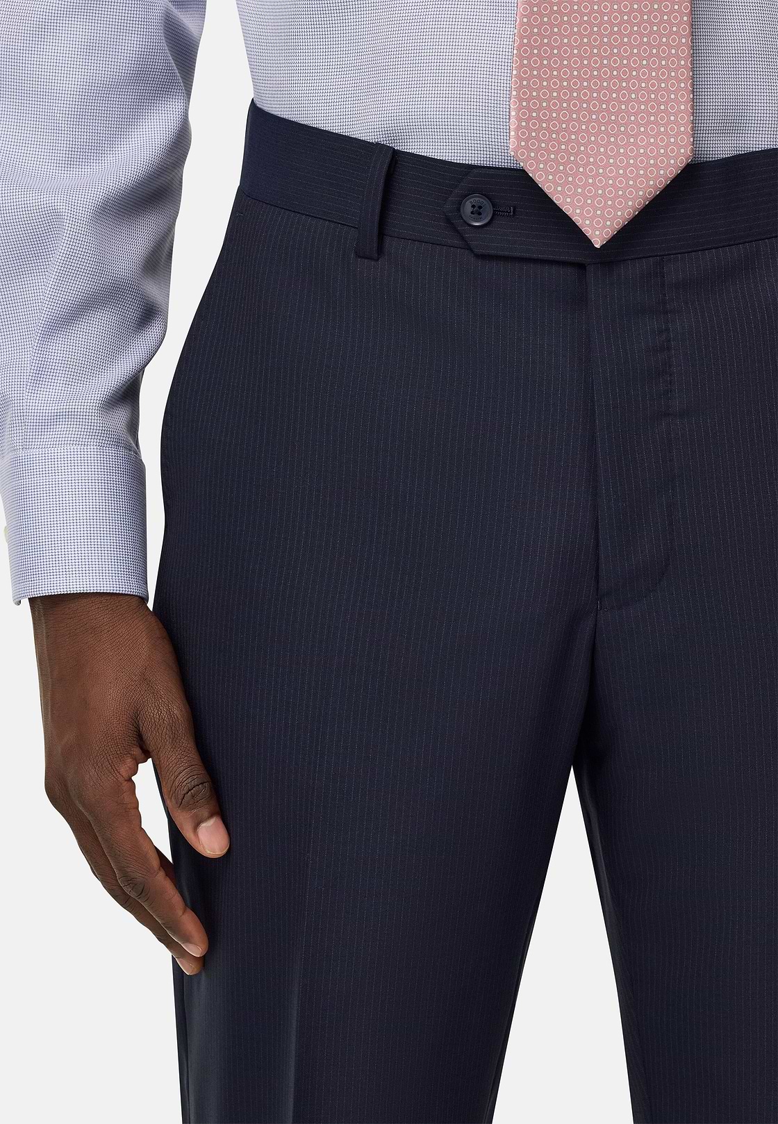 Fine Pinstripe Pure Wool Suit, Navy blue, hi-res