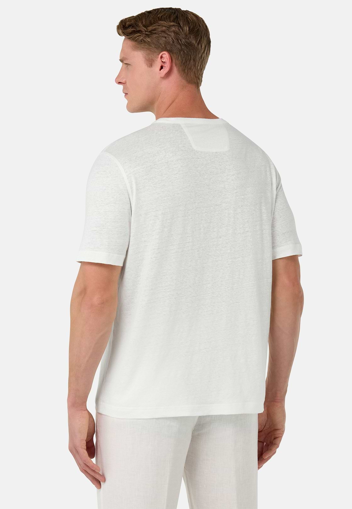 T-Shirt in Stretch Linen Jersey, White, hi-res