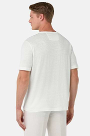 T-Shirt in Stretch Linen Jersey, White, hi-res