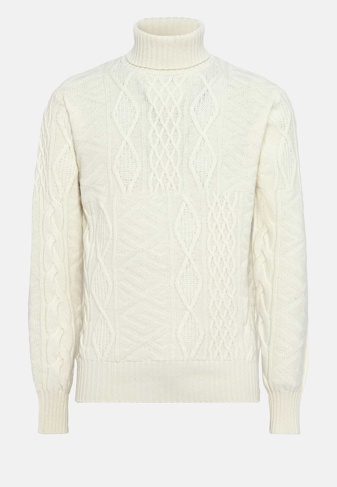 White Mixed Knit Polo Neck Jumper In Merino Wool, White, hi-res