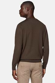 Brown Merino Wool Crew Neck Jumper, Brown, hi-res