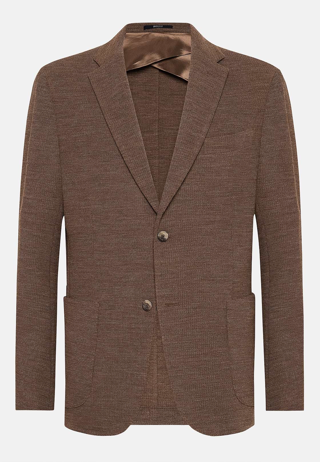 Military Brown Textured Wool Jersey Jacket, Brown, hi-res