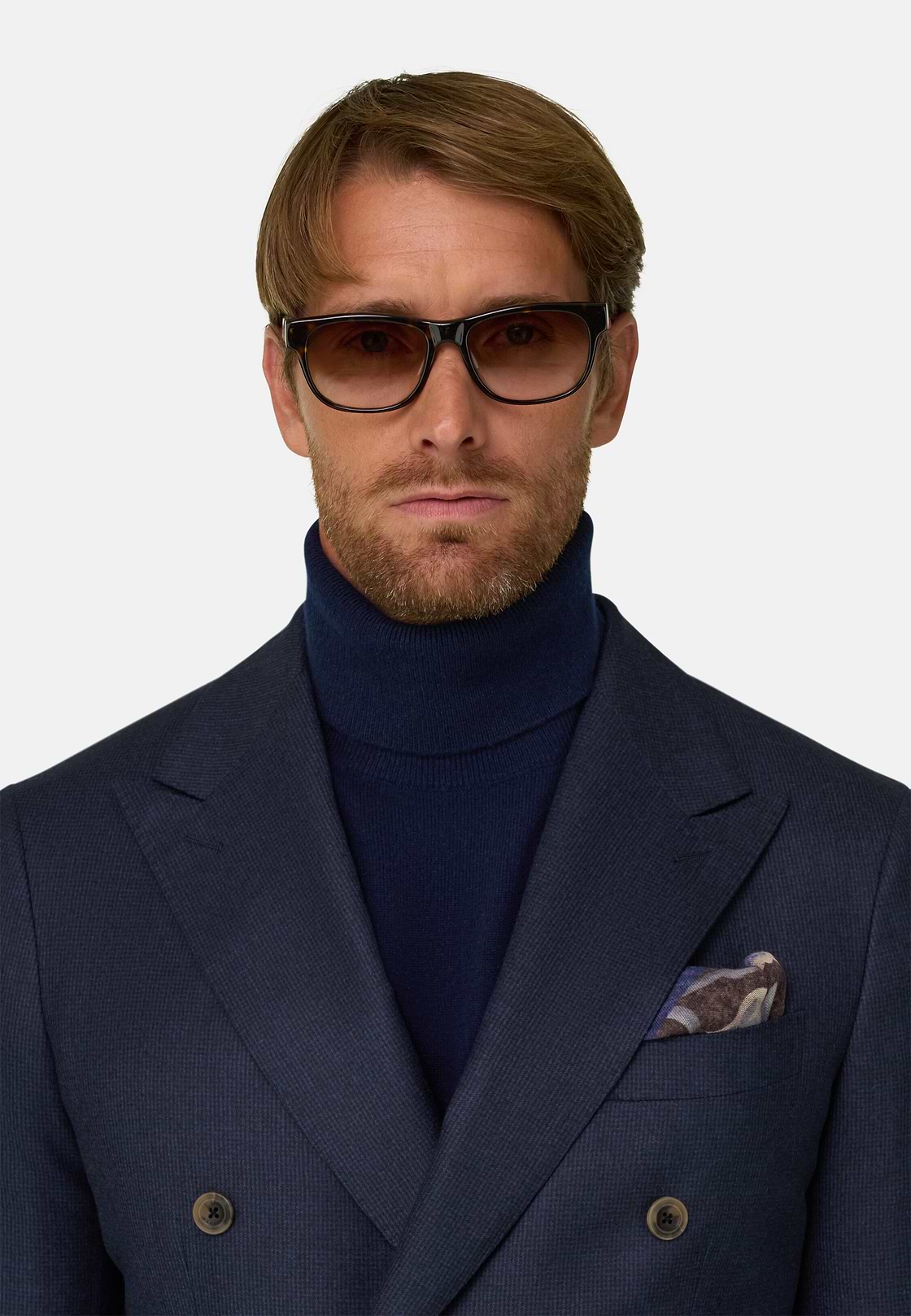 Suit Double-Breasted Patterned Wool Flannel, Navy blue, hi-res, 3