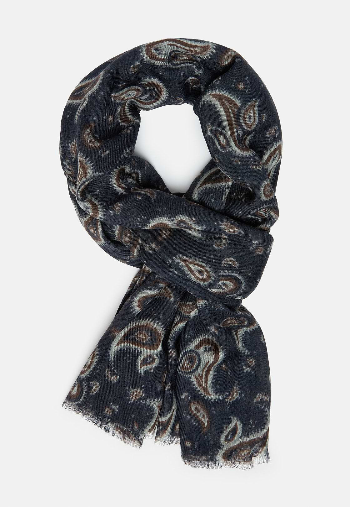 Geometric Print Modal/Cashmere Scarf, Grey, hi-res