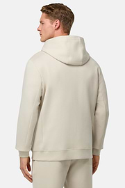 Sweat Full Zip À Capuche En Scuba De Coton Mélangé, Sable, hi-res