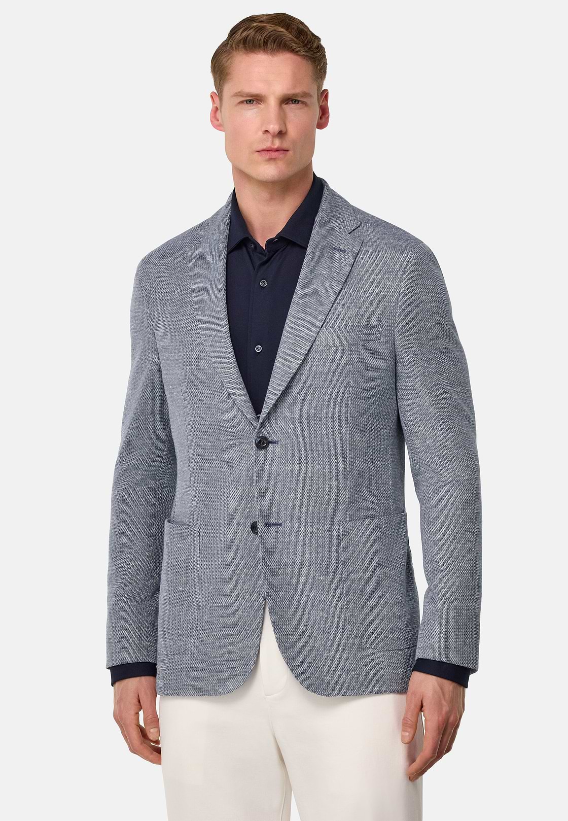 Chaqueta Jaspeada De Lino Algodón B Jersey, Azul, hi-res