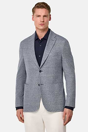 Chaqueta Jaspeada De Lino Algodón B Jersey, Azul, hi-res