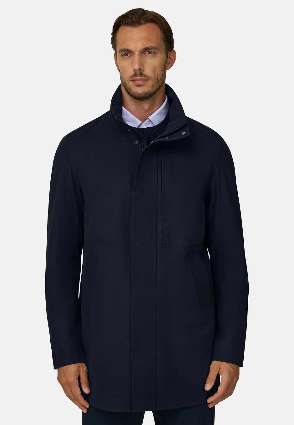 Car Coat en Tejido Técnico B Tech, Azul  Marino, hi-res
