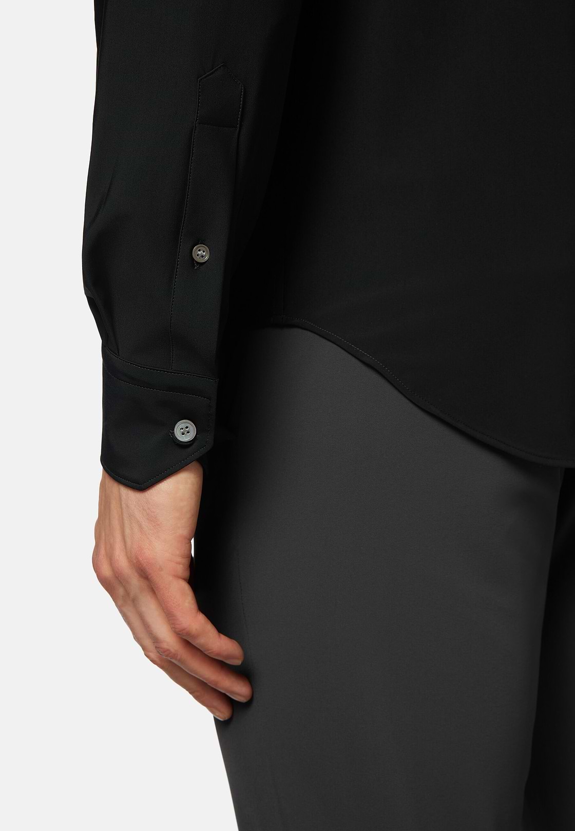Black Stretch Nylon Slim Fit Shirt, Black, hi-res
