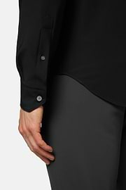 Black Stretch Nylon Slim Fit Shirt, Black, hi-res