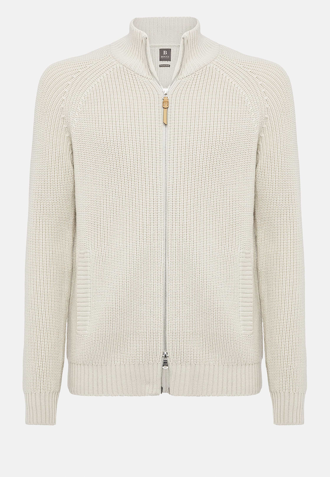 Sand Full-Zip Jumper in Merino Wool, Sand, hi-res