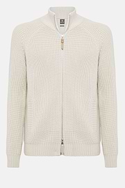 Sand Full-Zip Jumper in Merino Wool, Sand, hi-res