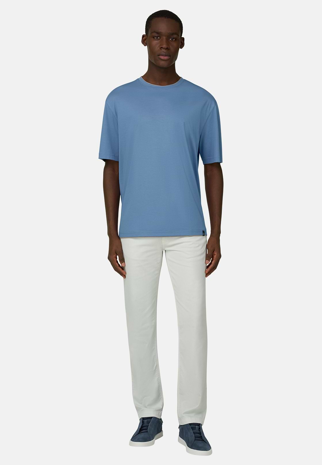 T-shirt In Cotone Pima, Azzurro, hi-res, 2