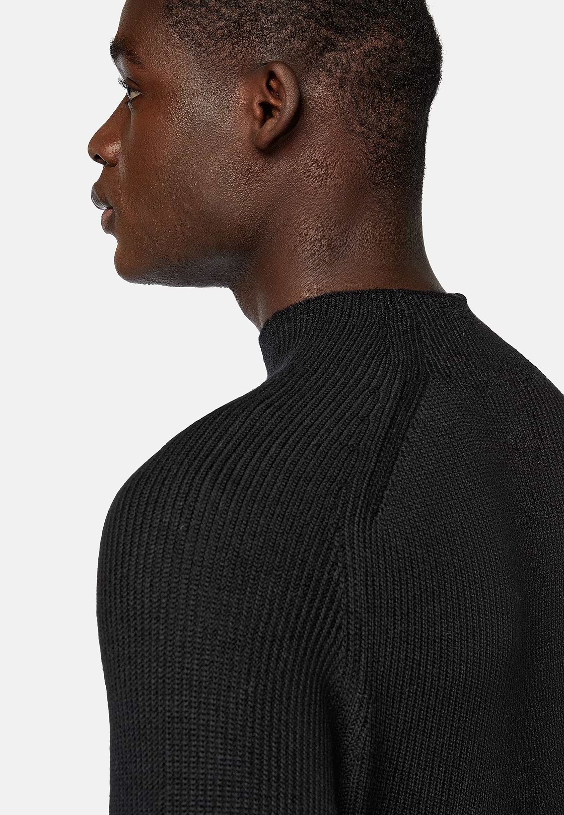 Black Merino Wool Mock Polo Neck Jumper Boggi