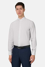 Camicia A Righe In Cotone Slim Fit, Blu, thumb, 1