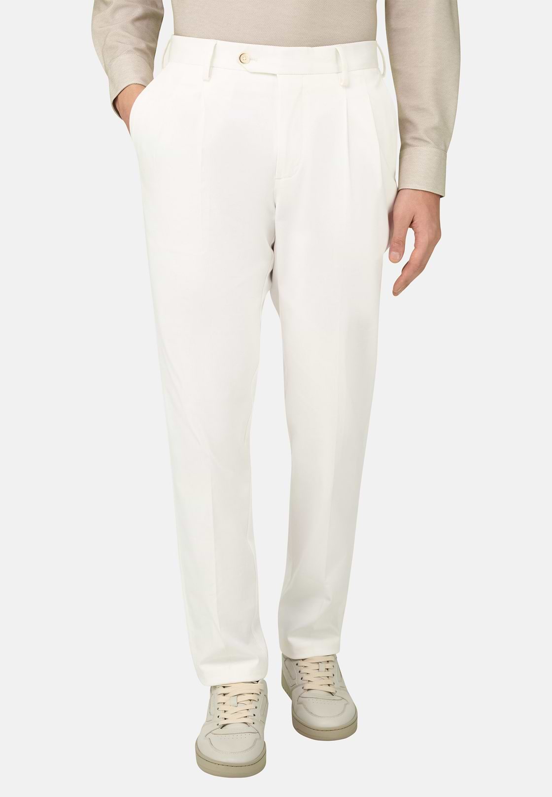 Stretch Cotton/Tencel Trousers, White, hi-res, 2