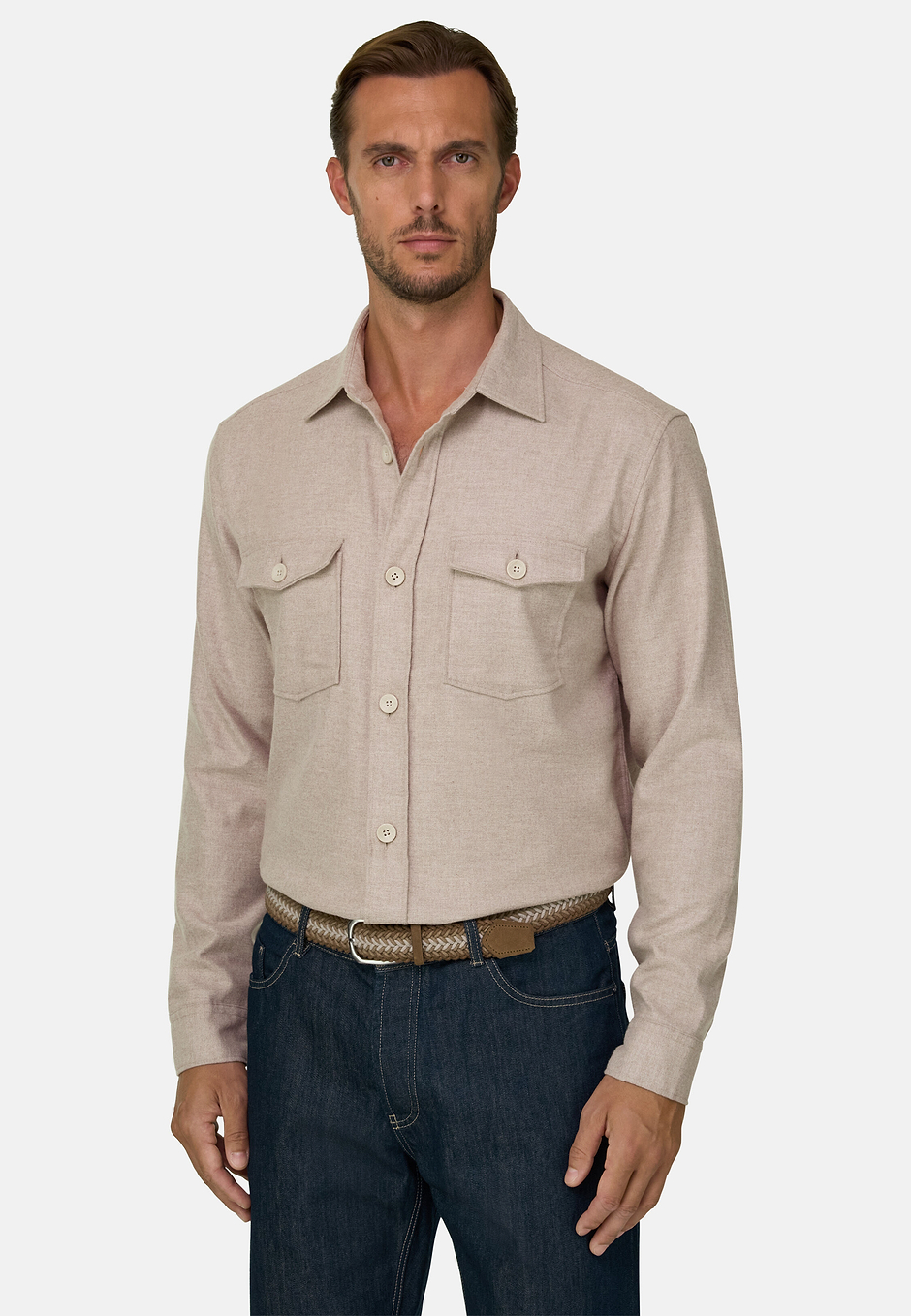 Camisa Oversize de Franela de Algodón, Arena, hi-res