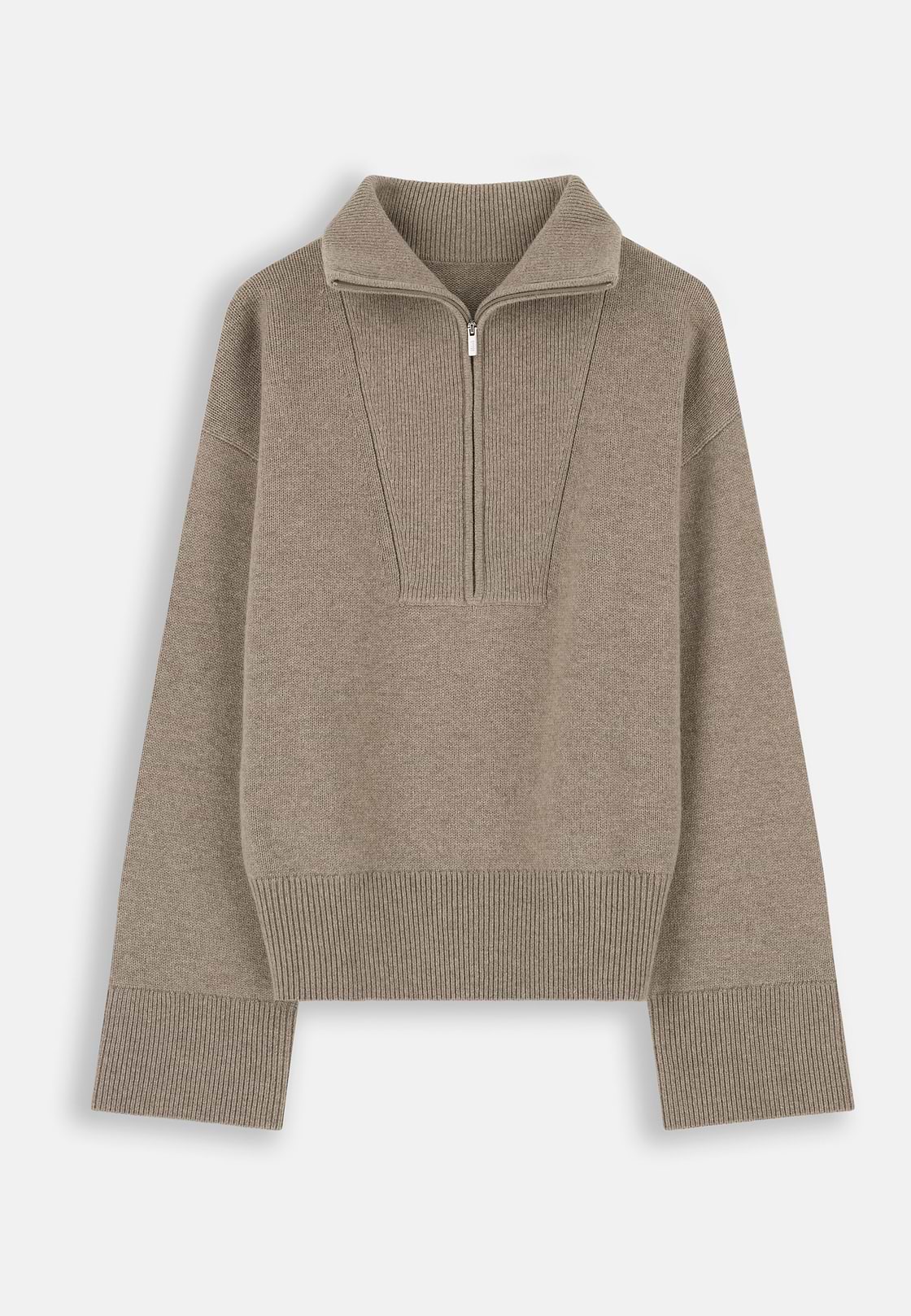 Quarter-Zip Jumper in Wool and Cashmere, Beige, hi-res, 5