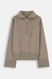 Quarter-Zip Jumper in Wool and Cashmere, Beige, thumb, 5