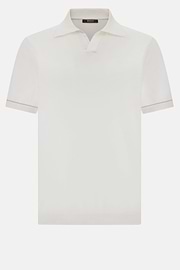 Cotton Crêpe Knit Polo Shirt, White, hi-res
