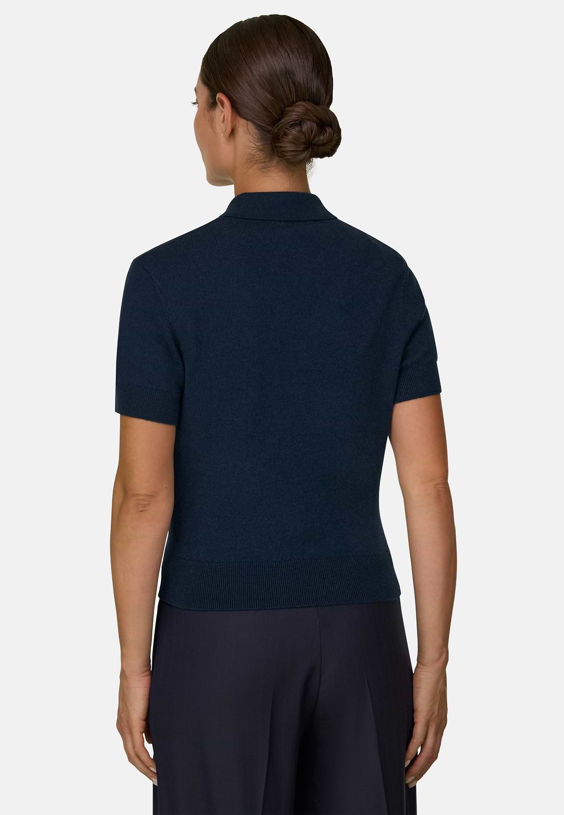 Polo in Knitted Fabric Wool Cashmere, DARK NAVY, hi-res, 4