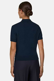 Polo in Knitted Fabric Wool Cashmere, DARK NAVY, thumb, 4