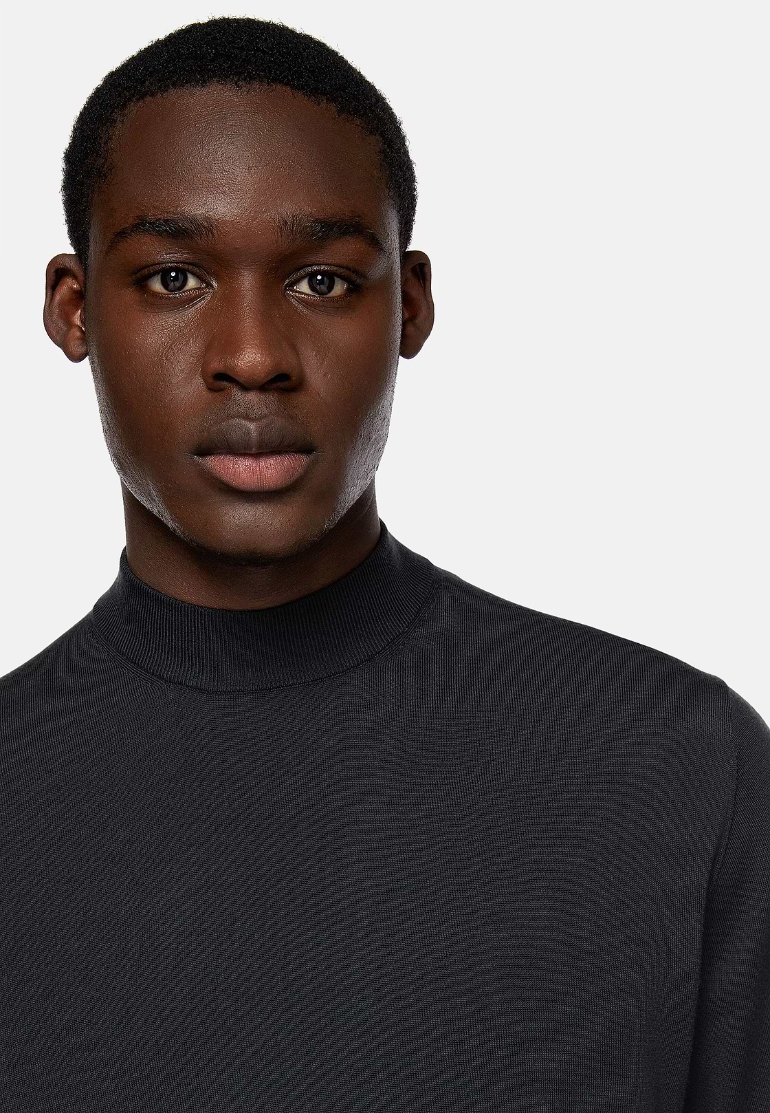 Men s Charcoal Mock Polo Neck Jumper In Superfine Merino Wool Boggi Milano