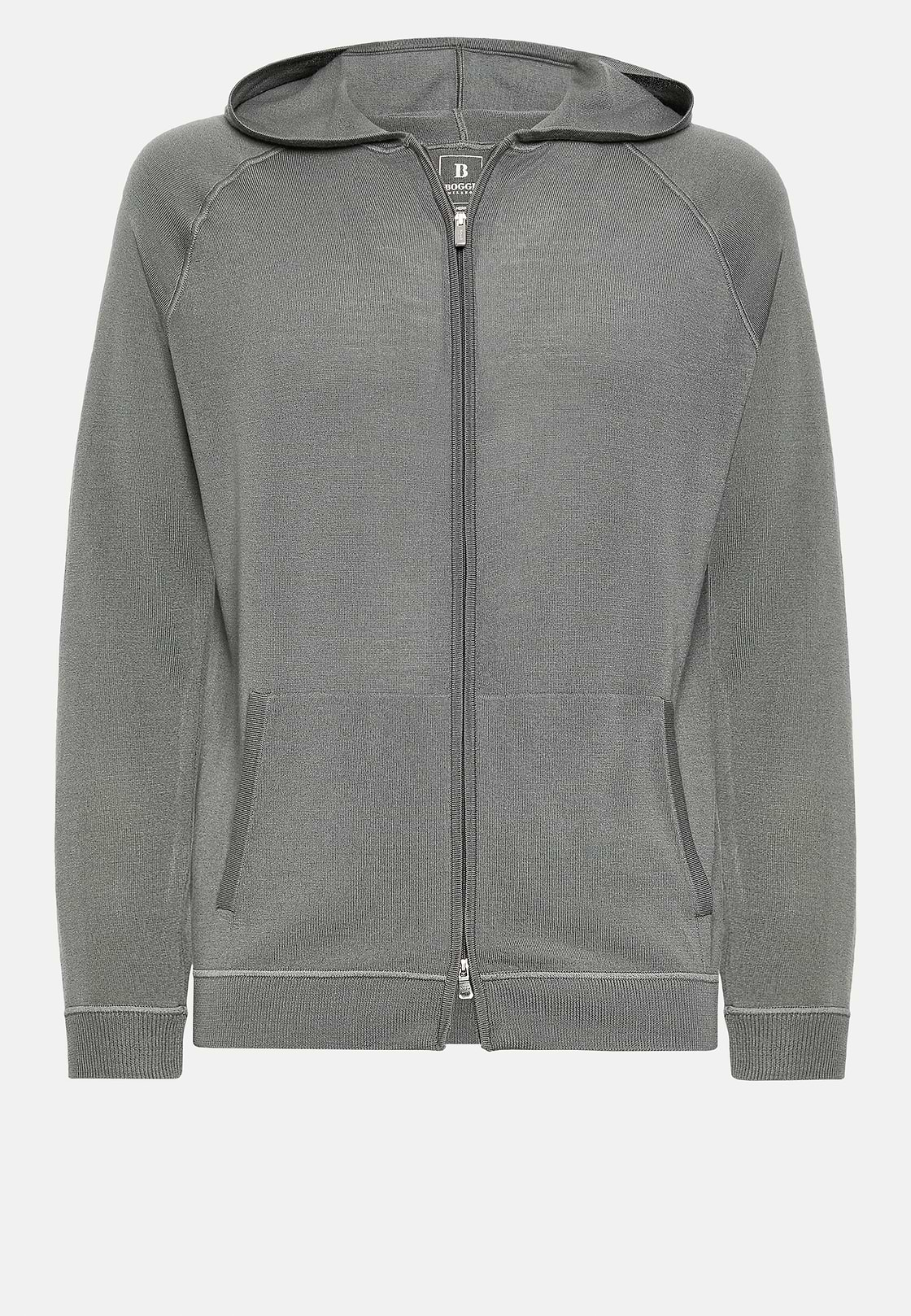 Green Merino Wool Full Zip Hoodie, Green, hi-res