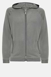 Green Merino Wool Full Zip Hoodie, Green, hi-res