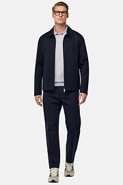 Bomber Col Chemise En Coton Extensible, bleu marine, hi-res
