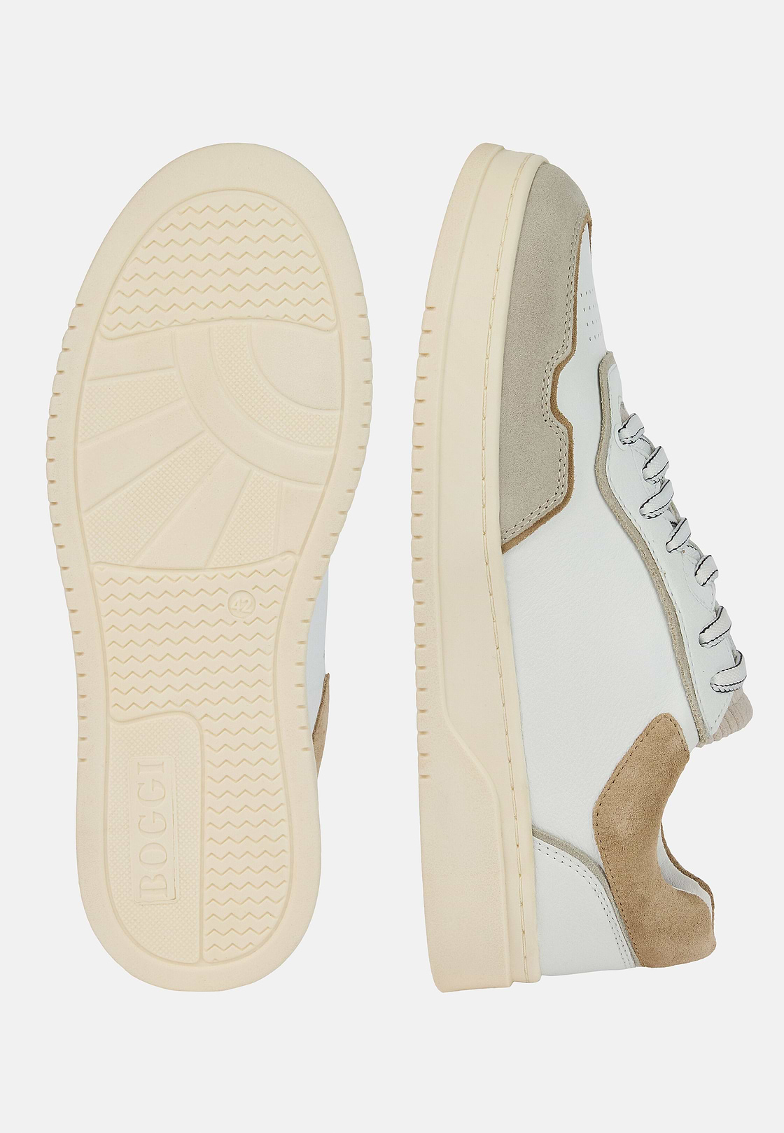 Sneakers Mix Pelle Velluto, Bianco, hi-res