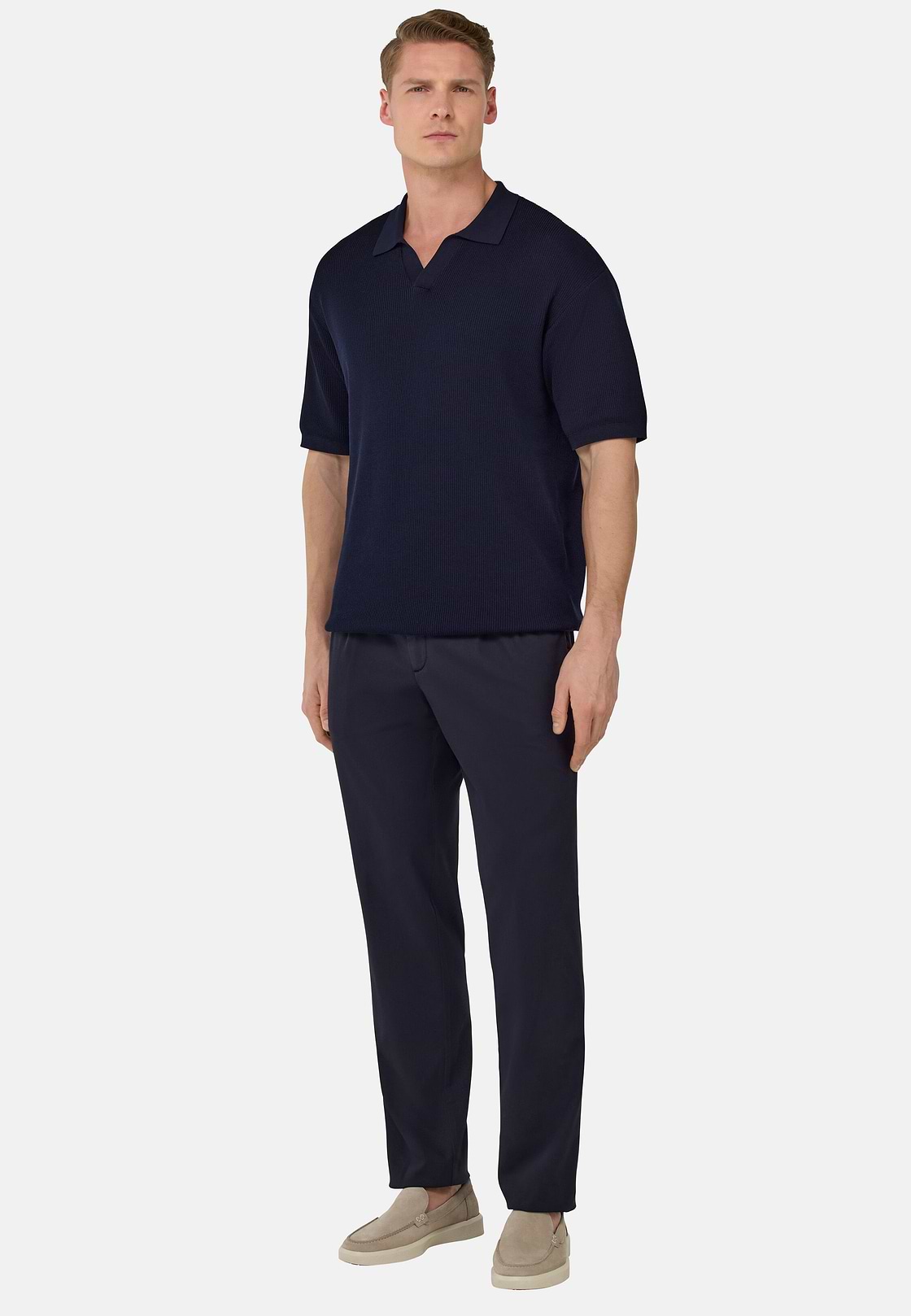 Stretch Cotton/Tencel Trousers, Navy blue, hi-res