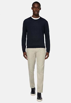 Boggi Milano Crew Neck Jumper in Superfine Merino Wool Man Navy Blue Size XL