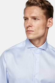 Camicia In Dobby Di Cotone Slim Fit, Azzurro, hi-res