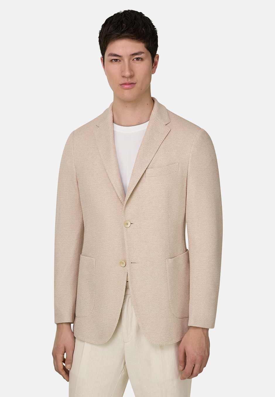 Micro Textured Cotton Blend Jersey Blazer, Sand, hi-res