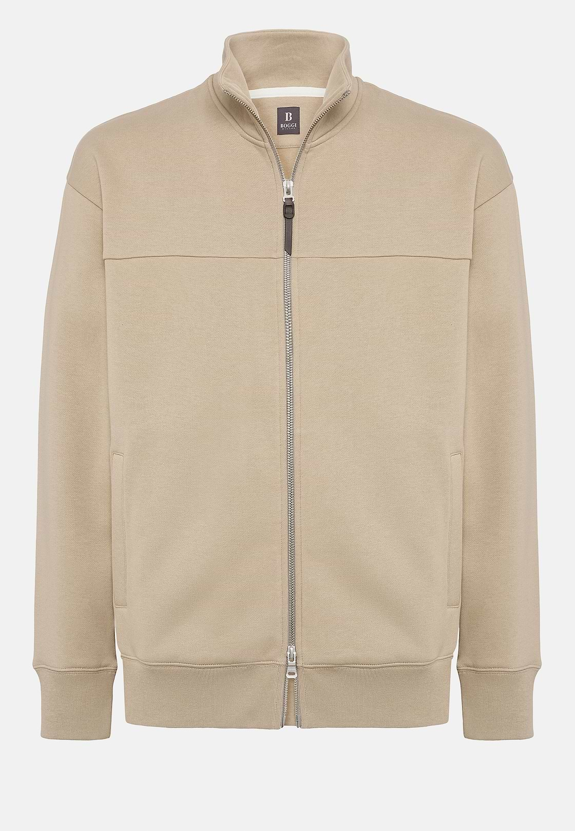 Sudadera Con Cremallera y Cuello Perkins de Algodón, Beige, hi-res