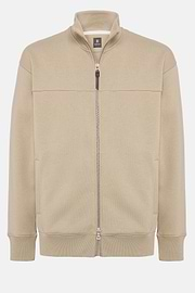 Full Zip Cotton Mock Polo Neck Sweatshirt, Beige, hi-res