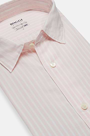 Camicia A Righe Rosa In Tencel Lino Regular Fit, Rosa, hi-res