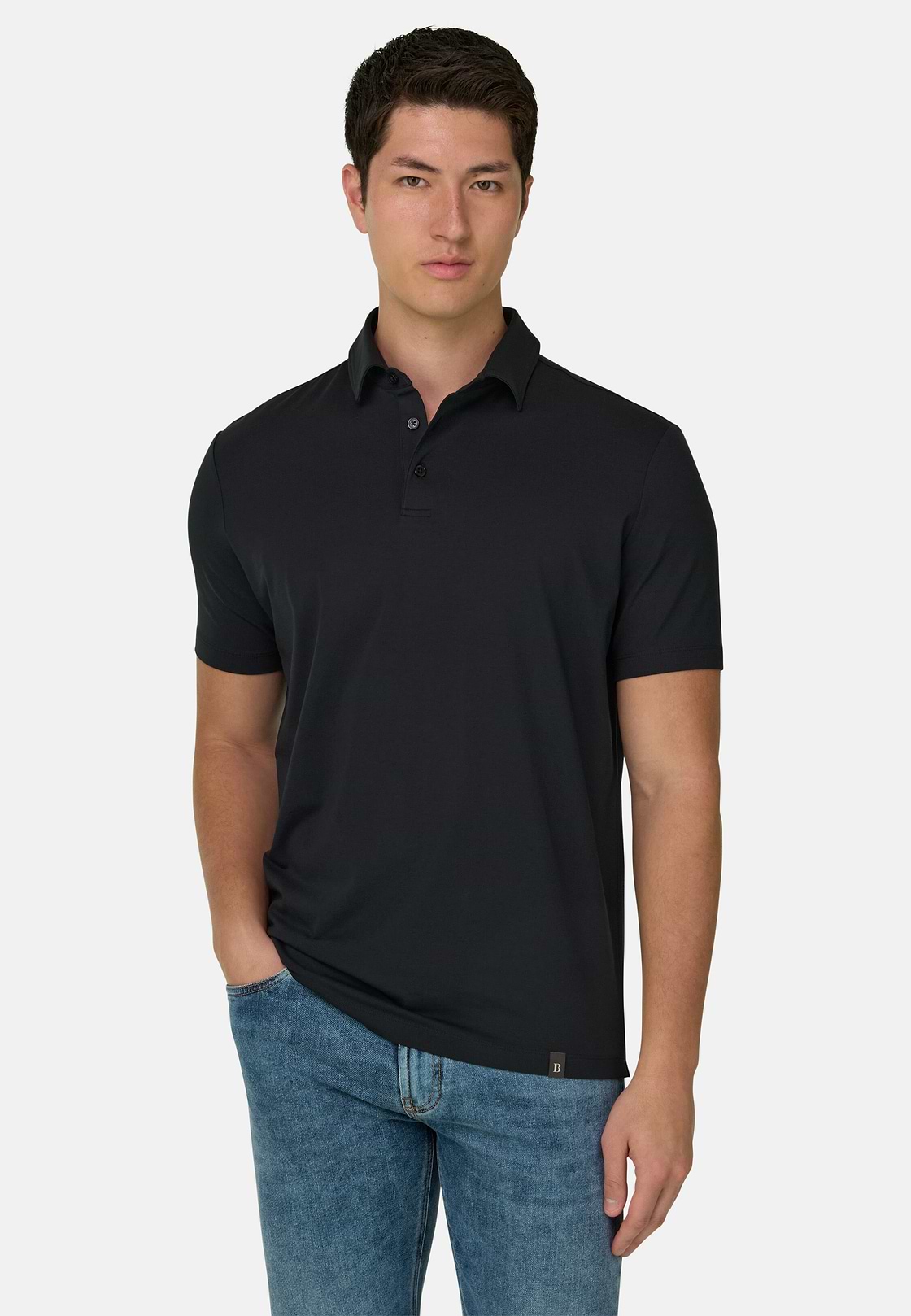 Polo Shirt In Stretch Supima Cotton, Black, hi-res, 1