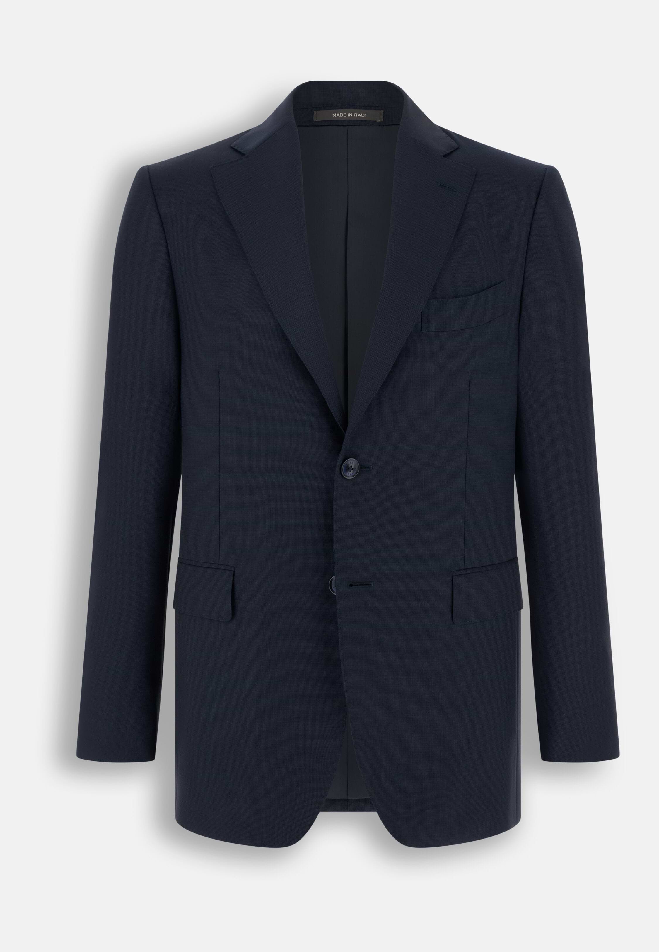 Men's Navy Jacket in Woven Micro Textured Wool Fabric, Navy blue