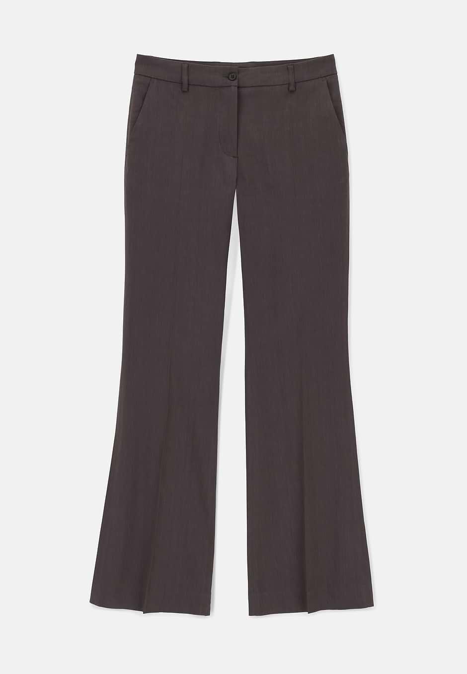 Stretch Linen Blend Trousers, Brown, hi-res