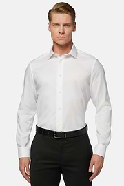 Slim Fit White Pinpoint Cotton Shirt, White, hi-res