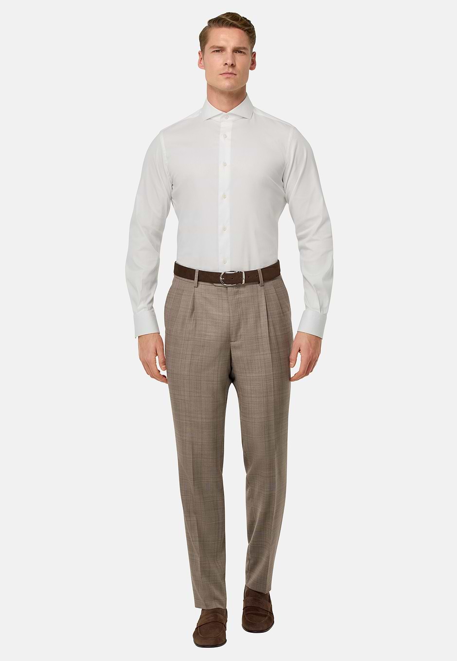 Slim Fit Stretch Cotton and Nylon Shirt, White, hi-res